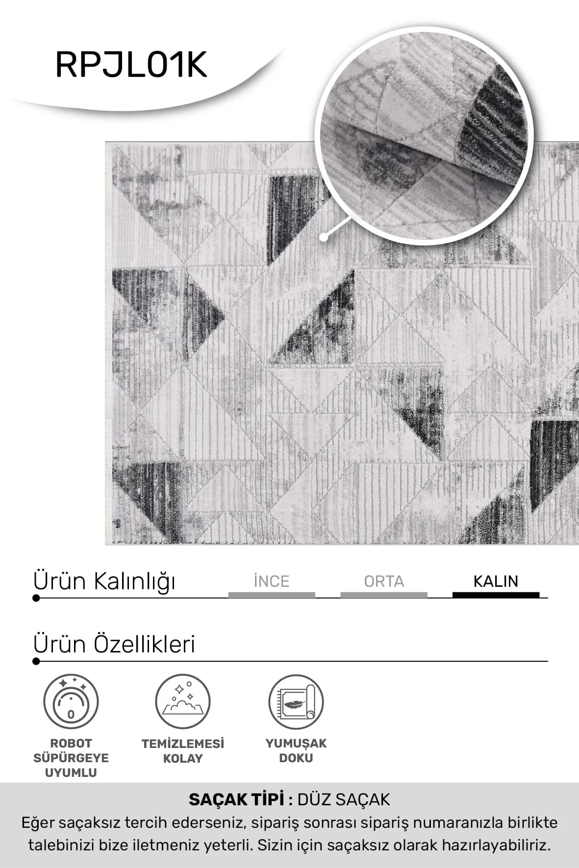 JALURA-Gri/Siyah- Özel Ölçü-Salon,Oturma Odası, Koridor Halısı-Robot Süpürgeye Uyumlu-Kolay Temizlenebilir-Uygun Fiyat