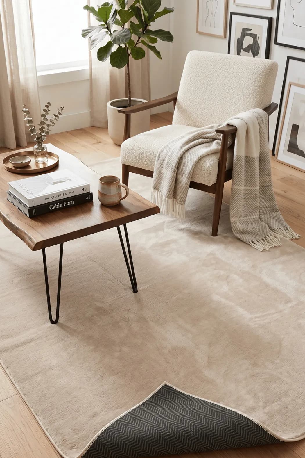 POLY Peluş Halı-Bej- Salon-Mutfak-Antre-Oturma Odası-Yumuşak-Kaymaz Taban-Yıkanabilir–Modern-Uygun Fiyat
